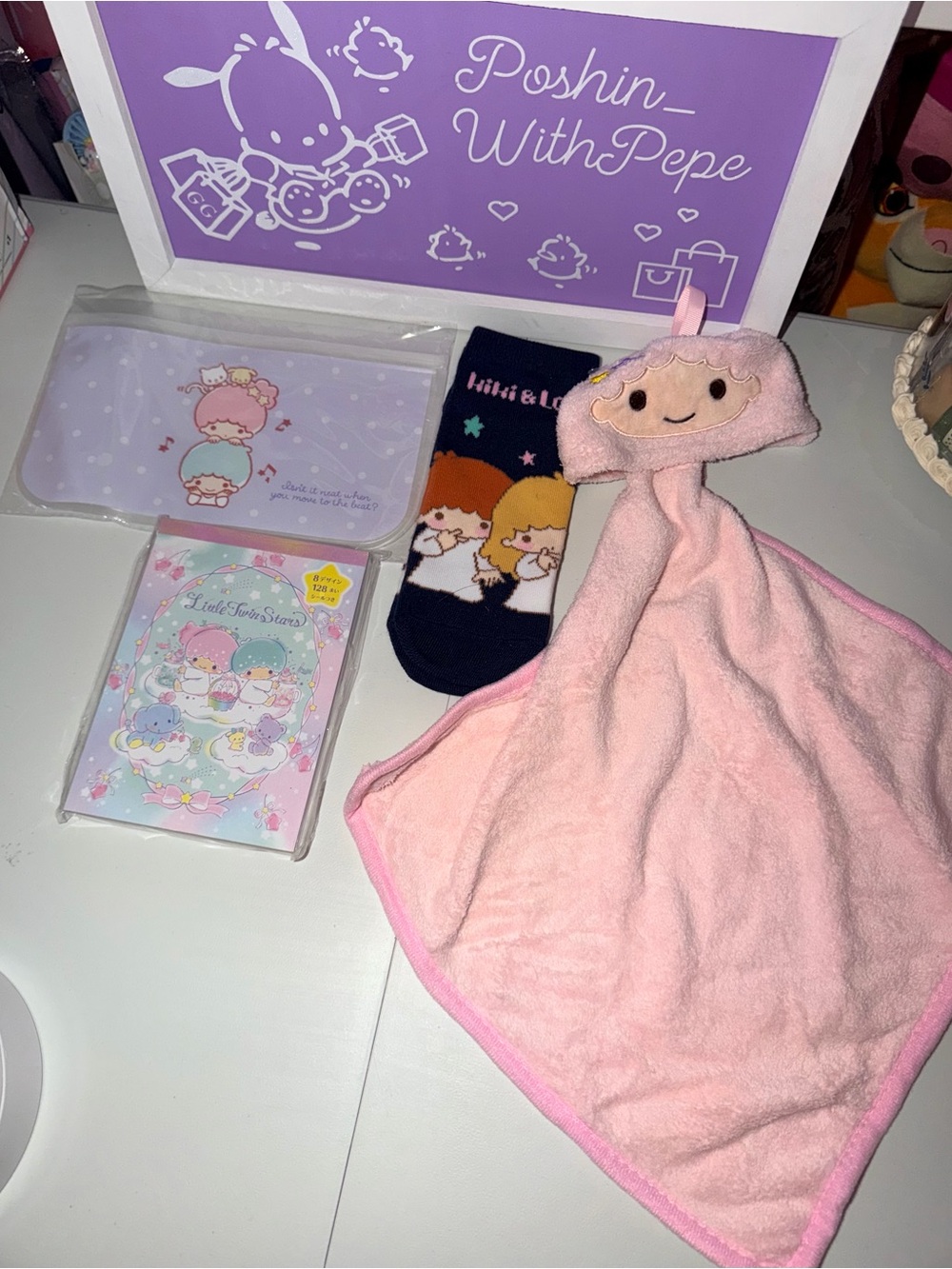 ⭐️NIP Twin Stars bundle: notepad, facial towel socks & zip lock bag